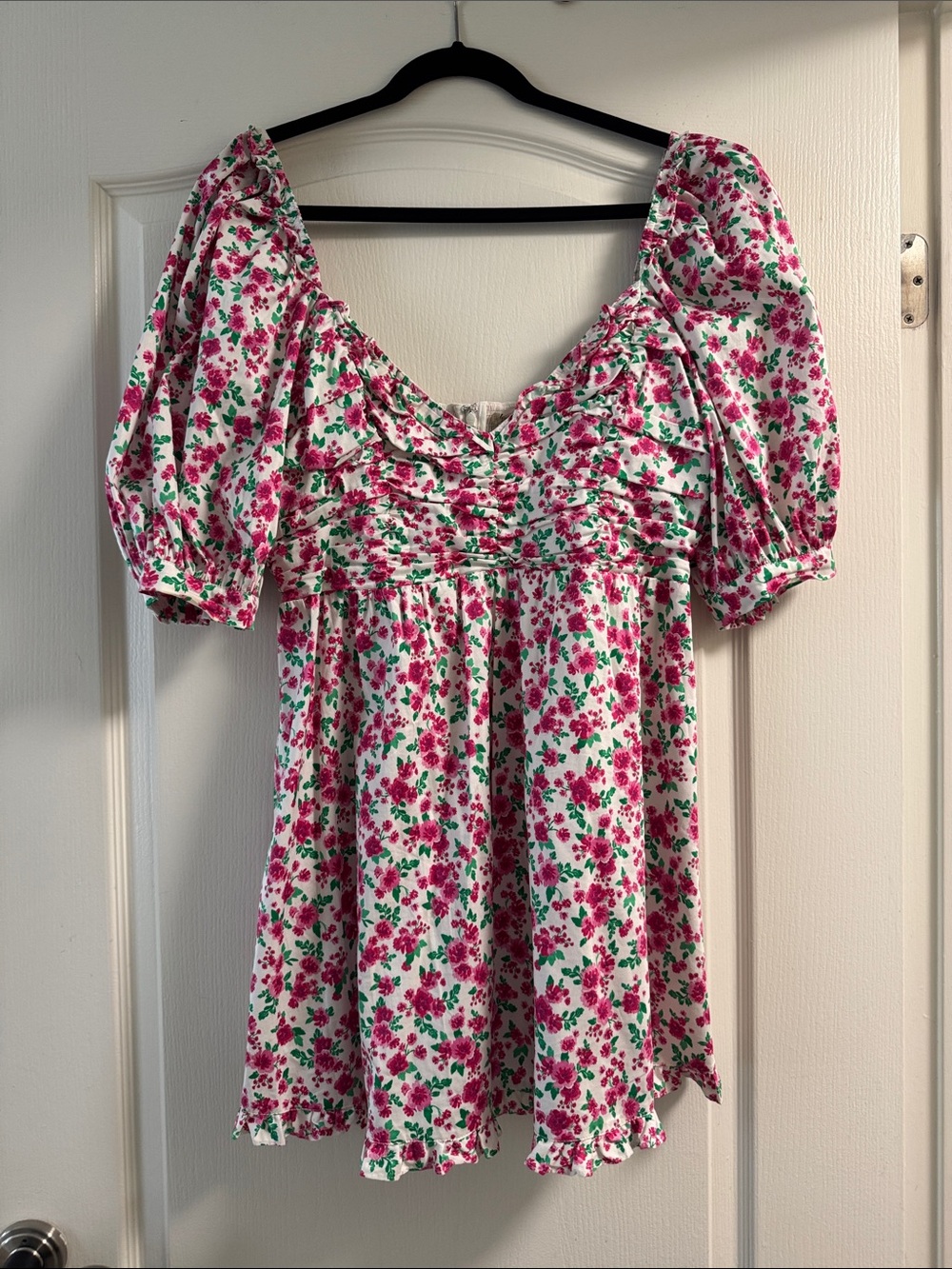 For Love & Lemons White Floral Puff-Sleeve Dress